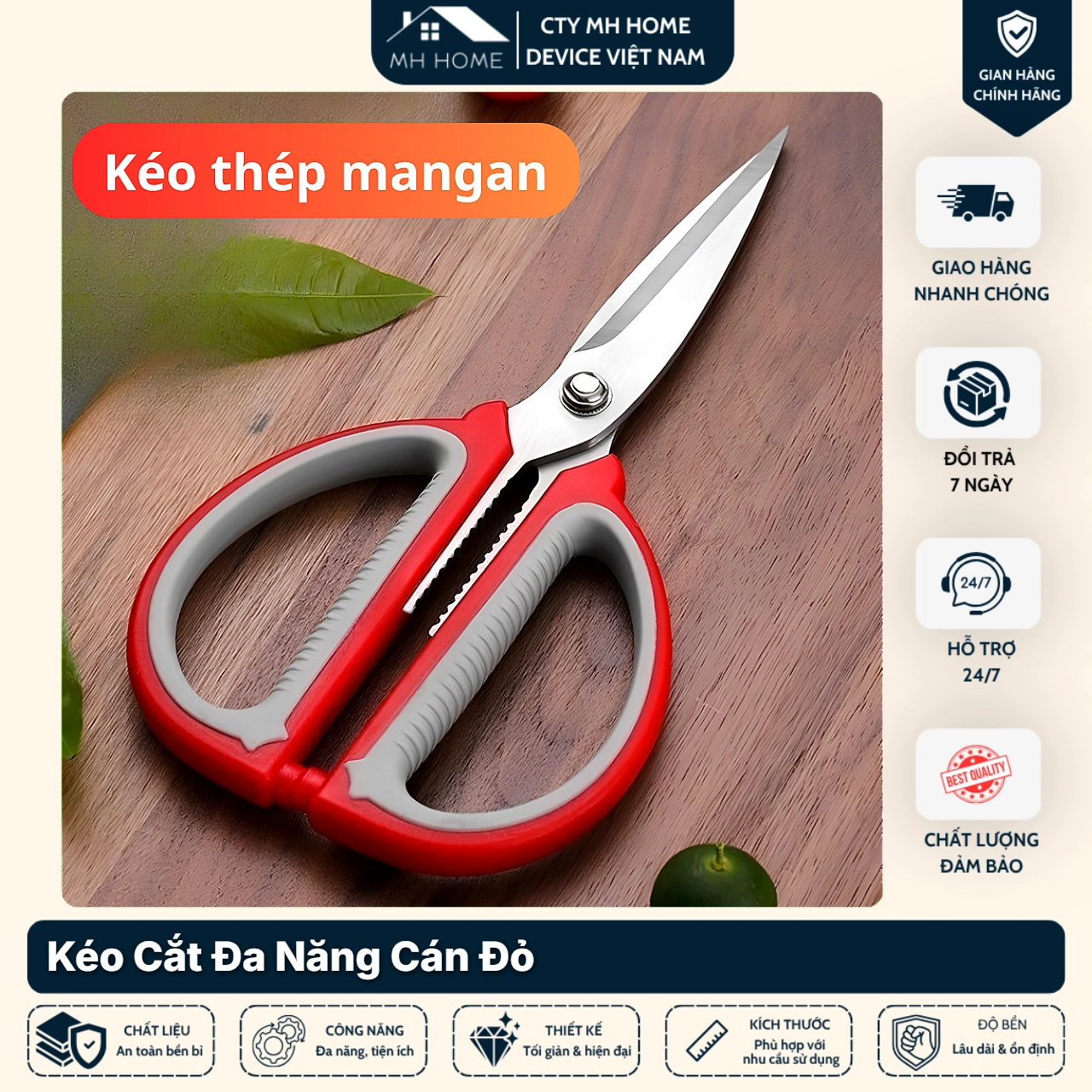 Combo 2 Kéo Cắt Đa Năng Cán Đỏ, Kéo Văn Phòng Cắt Giấy, Cắt Vải, Cắt Chỉ